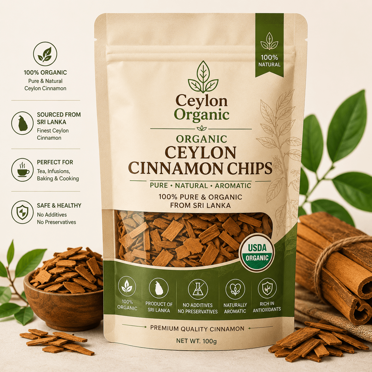 Organic Ceylon Cinnamon Chips